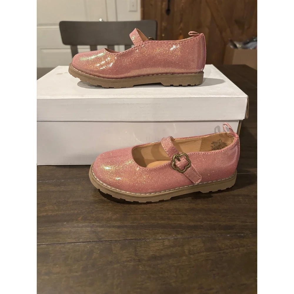 Old Navy Girls Pink Metallic Glitter Chunky Mary Jane Shoes Size 11 S/510605-00